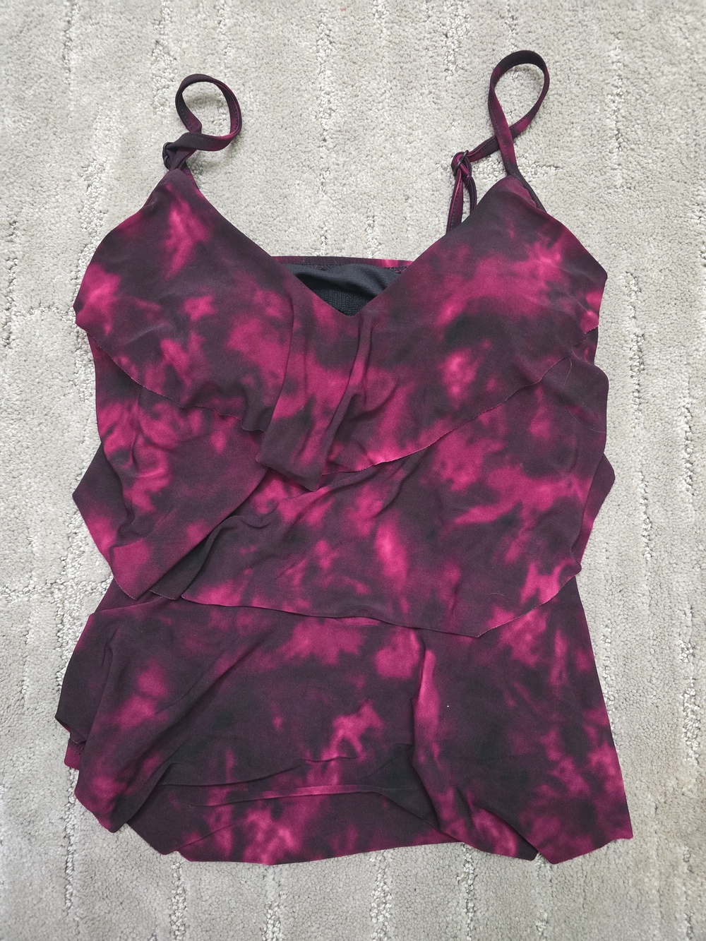Women’s Ruffled Spaghetti Strap Tankini Top - Pink Tie-Dye